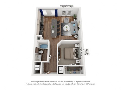 Floor plan for studio, 1 bath, 707 sqft